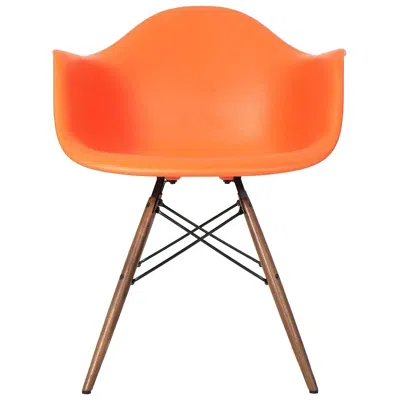 Pre-owned Charles And Ray Eames 2017 Eames Herman Miller Daw Orange Plastic Shell Chair With Walnut Dowel Base
