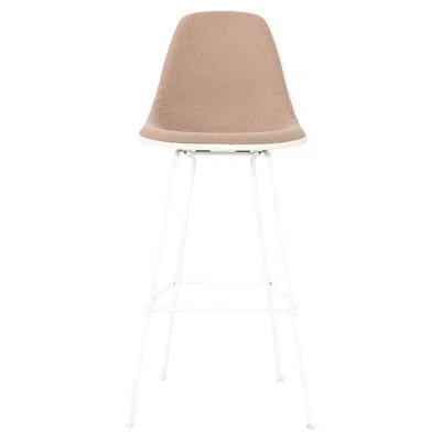 Pre-owned Charles And Ray Eames 2017 Herman Miller Eames Fiberglass Bar Stool In White With Brown Fabric