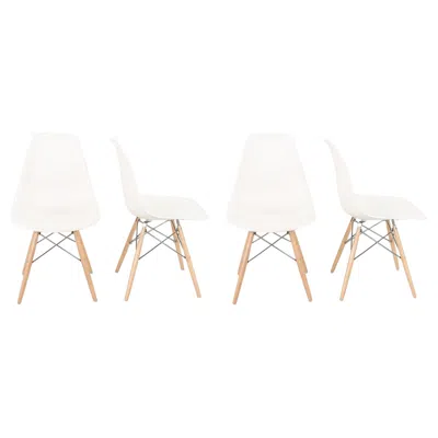 Pre-owned Charles And Ray Eames 2017 Set Of Four Eames Plastic Dsw Dining Shell Chairs In White With Oak Bases