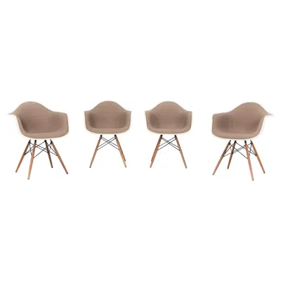 Pre-owned Charles And Ray Eames 2018 Herman Miller Eames Fiberglass Daw Dining Chair In Tan Fabric W/ Walnut Leg In Brown