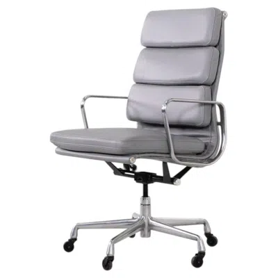 Pre-owned Charles And Ray Eames 2020s Herman Miller Eames Soft Pad Executive Desk Chair In Grey Leather In Gray