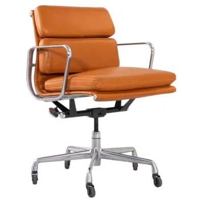 Pre-owned Charles And Ray Eames 2020s Herman Miller Eames Soft Pad Management Desk Chair In Cognac Leather In Brown