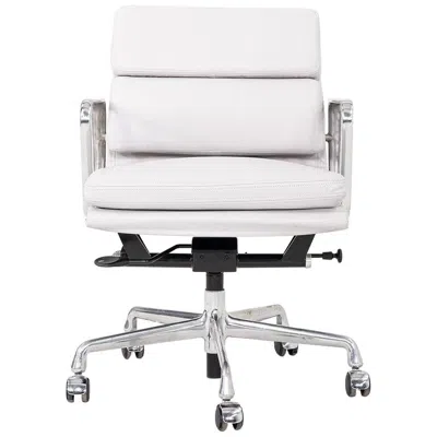 Pre-owned Charles And Ray Eames 2020s Herman Miller Eames Soft Pad Management Desk Chair In Light Grey Leather In Gray