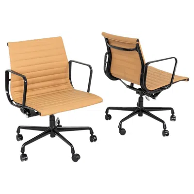 Pre-owned Charles And Ray Eames 2022 Herman Miller Eames Aluminum Group Management Desk Chair In Tan Leather In Brown