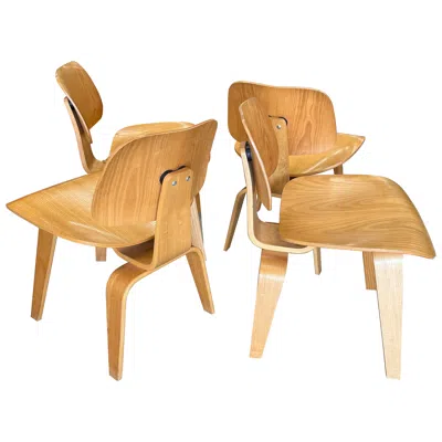 Pre-owned Charles And Ray Eames 4 Herman Miller Eames Dcw Dining Chairs Wood In Light Ash In Brown
