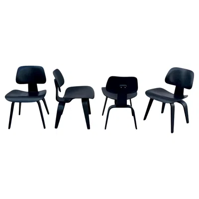 Pre-owned Charles And Ray Eames 4 Vintage Charles & Ray Eames Ebonized Plywood Dcw Chairs For Herman Miller In Brown