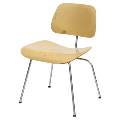 Pre-owned Charles And Ray Eames Butter Yellow Herman Miller Eames Dcm Chair - Red Aniline Dye Finish Beneath #3