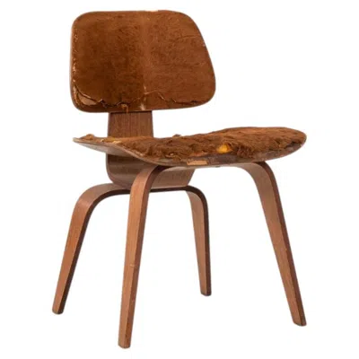 Pre-owned Charles And Ray Eames C. 1952 Herman Miller Eames Dcw Dining Chair In Walnut And Slunk Skin In Brown