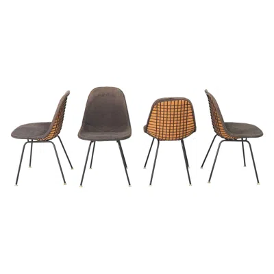 Pre-owned Charles And Ray Eames C. 1957 Set Of Four Herman Miller Eames Dkx-1 Dining Chairs In Wire And Fabric In Gray