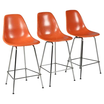 Pre-owned Charles And Ray Eames Charles Eames For Herman Miller Orange Fiberglass Counter Height Stools