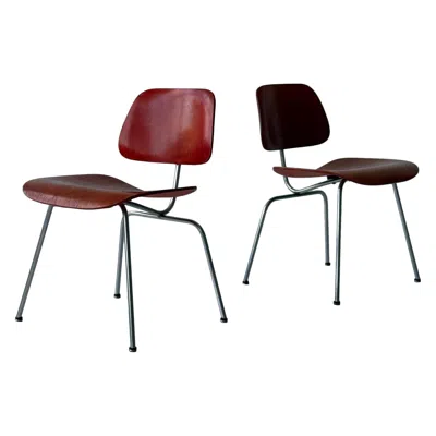 Pre-owned Charles And Ray Eames Dcm Chairs By Charles + Ray Eames For Herman Miller In Red Aniline Dye