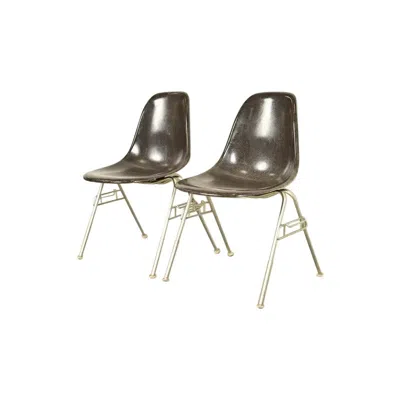 Pre-owned Charles And Ray Eames Charles & Ray Eames Dss Seal Brown Stacking Shell Chairs Pair