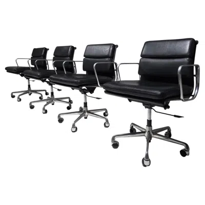 Pre-owned Charles And Ray Eames Ea 217 Black Leather Soft Pad Office Chairs By Charles & Ray Eames For Icf, 1980