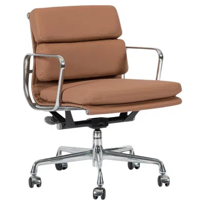 Pre-owned Charles And Ray Eames Eames For Herman Miller Aluminum Group Office Chair In Schumacher Vegan Leather In Brown