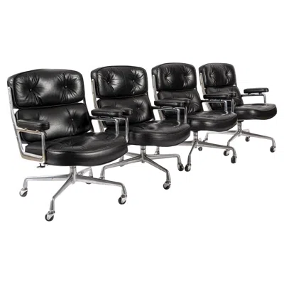 Pre-owned Charles And Ray Eames Eames For Herman Miller Time Life Black Leather Office Chairs, 1980s - Set Of 4
