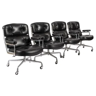 Pre-owned Charles And Ray Eames Eames For Herman Miller Time Life Black Leather Office Chairs, 1980s - Set Of 4