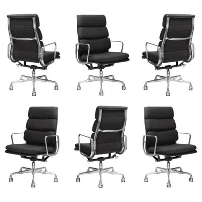 Pre-owned Charles And Ray Eames Eames Soft-pad Executive Chairs In Charcoal Wool By Herman Miller, Set Of 6 In Black