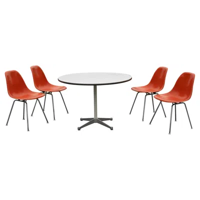Pre-owned Charles And Ray Eames Charles & Ray Eames For Herman Miller Dining Set With 4 Dsx And 42" Dining Table In Brown