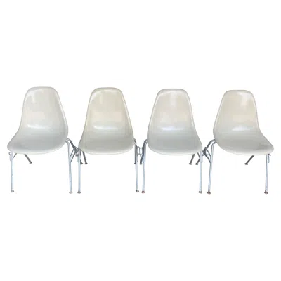 Pre-owned Charles And Ray Eames Four Herman Miller Eames Fiberglass Stacking Dining Chairs In Gray