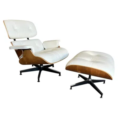 Pre-owned Charles And Ray Eames Herman Miller Eames Lounge Chair & Ottoman � White Leather & Rosewood � 1950s