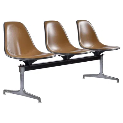 Pre-owned Charles And Ray Eames Herman Miller Eames Tandem Bench With Brown Naugahyde Pad Shell Chairs