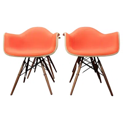 Pre-owned Charles And Ray Eames Charles & Ray Eames, Herman Miller Set Of 4 Dowel Leg Daw Armchairs Orange