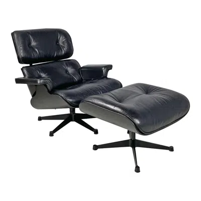 Pre-owned Charles And Ray Eames Italian Modern Black Leather And Metal Lounge Chair 670 671 Eames For Icf, 1970s