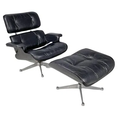 Pre-owned Charles And Ray Eames Italian Modern Black Leather Lounge Chair 670 671 By Eames For Icf, 1970s