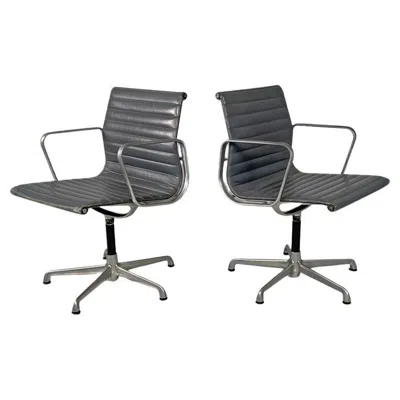 Pre-owned Charles And Ray Eames Italian Modern Leather Office Chairs By  For Icf, 1970s In Gray