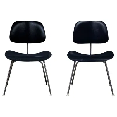 Pre-owned Charles And Ray Eames Late 20th Century Mcm Pair Dcm Chairs By Eames For Herman Miller Black & Chrome