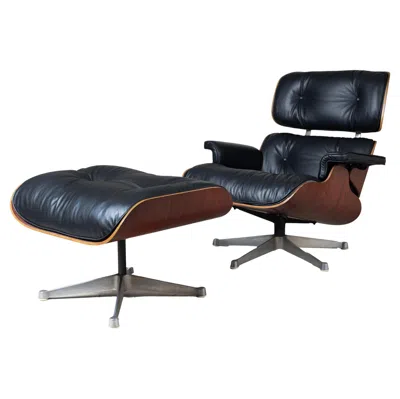 Pre-owned Charles And Ray Eames Lounge Chair With Pouf, Charles E Ray Eames, Herman Miller In Black
