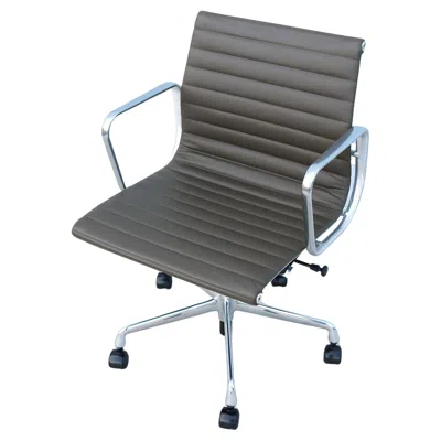 Pre-owned Charles And Ray Eames Mcm Herman Miller Eames Aluminum Group Management Chair In Hunter Brown Leather