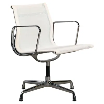 Pre-owned Charles And Ray Eames Multiple Eames Aluminum Group Ea108 Dining Chairs In White Netweave Mesh, Vitra