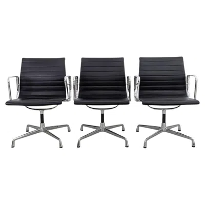 Pre-owned Charles And Ray Eames Original 3x Vitra Charles & Ray Eames Stuhl Ea 108 Leder Schwarz In Black
