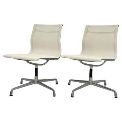 Pre-owned Charles And Ray Eames Pair Eames Aluminum Group Swivel Chairs For Herman Miller, Vitra Italy In Beige
