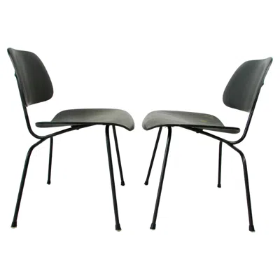 Pre-owned Charles And Ray Eames Pair Eames Dcm In Worn Original Ebonized Finish In Brown