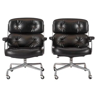 Pre-owned Charles And Ray Eames Pair Eames Herman Miller Time Life Black Leather Office Chairs 1980s