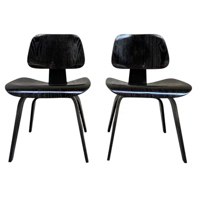 Pre-owned Charles And Ray Eames Pair Early Dcw Dining Chair In Black By Charles & Ray Eames, Herman Miller 1950s