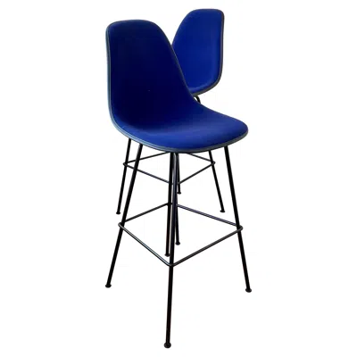 Pre-owned Charles And Ray Eames Pair Of Barstools Designed By Eames For Herman Miller With Blue Velvet Covers