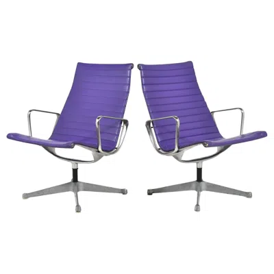 Pre-owned Charles And Ray Eames Pair Of Eames Aluminum Group Lounge Chairs By Herman Miller Purple