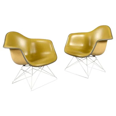 Pre-owned Charles And Ray Eames Pair Of Eames For Herman Miller Lar Shell Chairs With Yellow Naugahyde Pads
