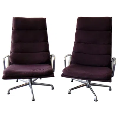Pre-owned Charles And Ray Eames Pair Of Eames For Herman Miller Swivel Armchairs Original Purple Fabric