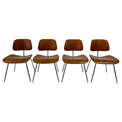 Pre-owned Charles And Ray Eames Rare Early Set Of  For Herman Miller Chairs In Zebrawood In Brown