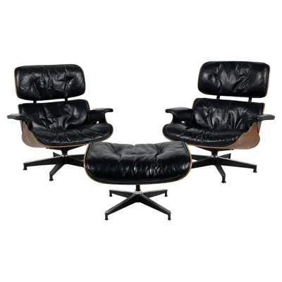Pre-owned Charles And Ray Eames Rare Pair Of Early Rosewood Eames Lounge Chairs In Brown