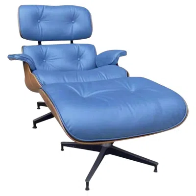 Pre-owned Charles And Ray Eames Restored Herman Miller Eames Lounge Chair With Custom Blue Leather