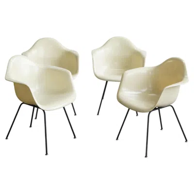Pre-owned Charles And Ray Eames Set Of 4 Dax Armchairs By  For Herman Miller 1950's In Beige
