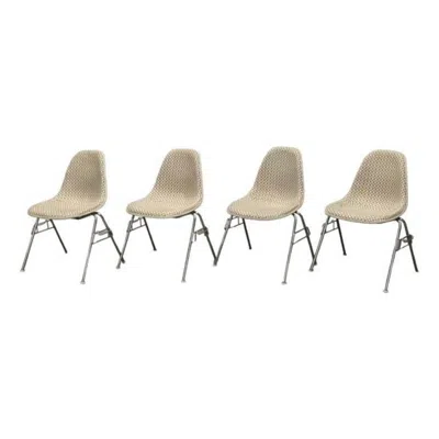 Pre-owned Charles And Ray Eames Set Of 4 Mid-century Side Stacking Chairs By Charles & Ray Eames, 1960s In Sand