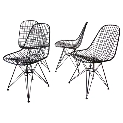 Pre-owned Charles And Ray Eames Set Of Four Eames For Herman Miller Black Dkr Wire Chairs On Eiffel Bases
