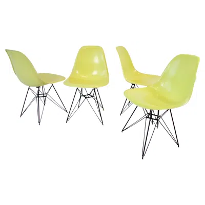 Pre-owned Charles And Ray Eames Set Of Four Vivid Yellow Fiberglass Eames Dsr Chairs On Black Eiffel Tower Bases