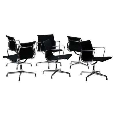 Pre-owned Charles And Ray Eames Set Of Six Iconic Ea108 Eames "aluminium Group" Swivel Chairs By Vitra In Black